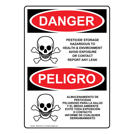 English + Spanish OSHA DANGER Pesticide Storage Hazardous Sign With Symbol ODB-5235