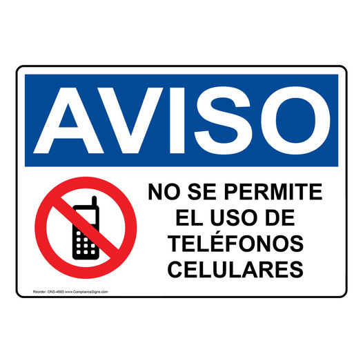 Spanish OSHA NOTICE No Cellular Phones Sign With Symbol - ONS-4665