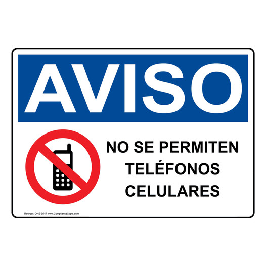 Spanish OSHA NOTICE No Cell Phones Sign With Symbol - ONS-9547