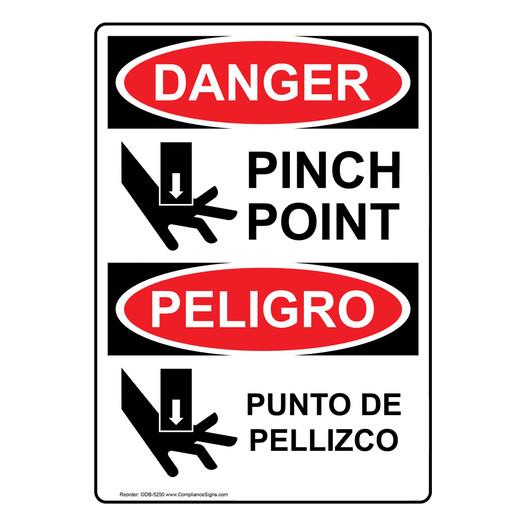 English + Spanish OSHA DANGER Pinch Point Sign With Symbol ODB-5250