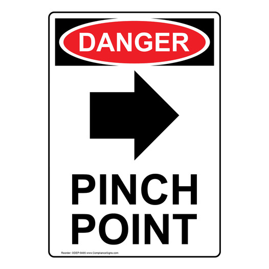 Portrait OSHA DANGER Pinch Point Sign With Symbol ODEP-9485