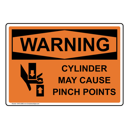 OSHA WARNING Cylinder May Cause Pinch Points Sign With Symbol