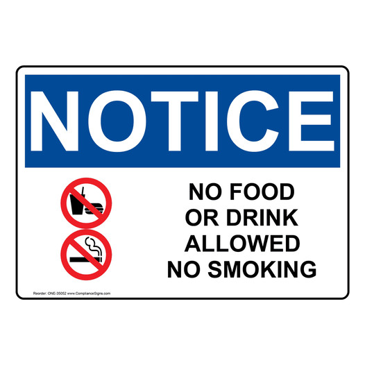 OSHA NOTICE No Food Or Drink Allowed No Smoking Sign With Symbol ONE-35052