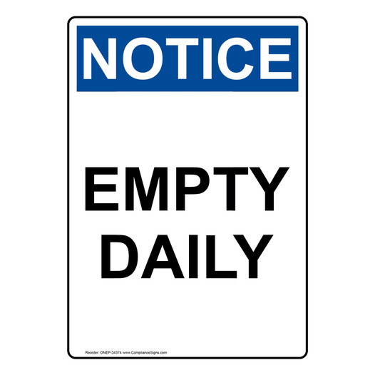 Portrait OSHA NOTICE Empty Daily Sign ONEP-34374