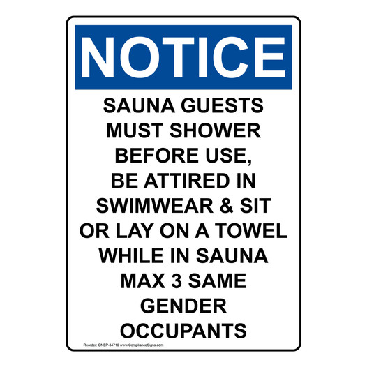 Portrait OSHA NOTICE Sauna Guests Must Shower Before Sign ONEP-34710