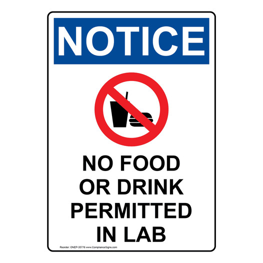 Portrait OSHA NOTICE No Food Or Drink Permitted Sign With Symbol ONEP-35776