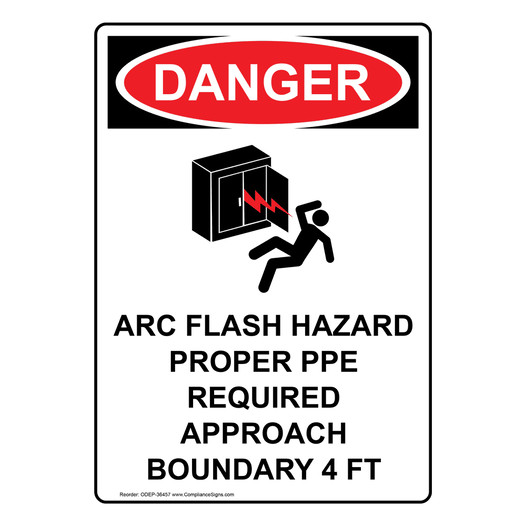 Portrait OSHA DANGER Arc Flash Hazard Proper Sign With Symbol ODEP-36457