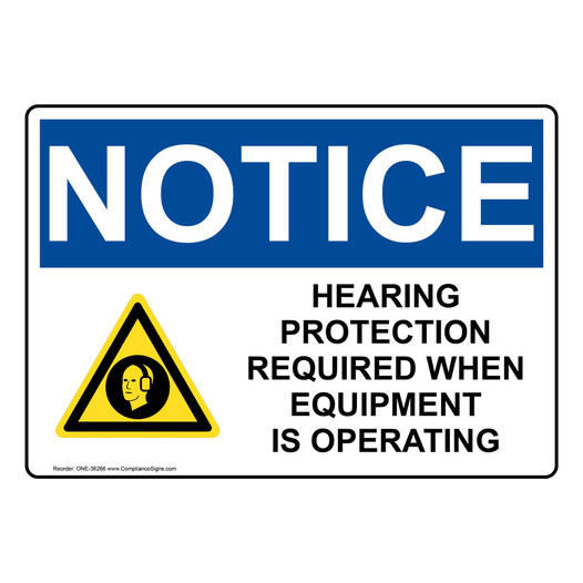 OSHA NOTICE Hearing Protection Required Sign With Symbol ONE-36266