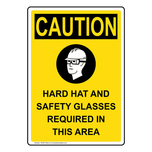 Portrait OSHA CAUTION Hard Hat And Safety Sign With Symbol OCEP-3440