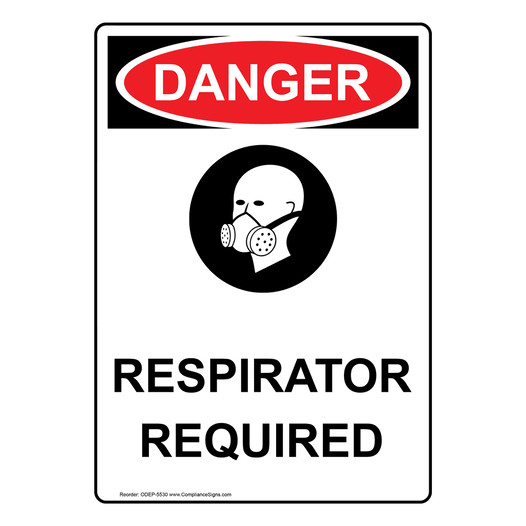 Portrait OSHA DANGER Respirator Required Sign With Symbol ODEP-5530
