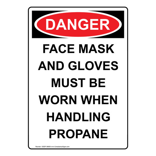 Portrait OSHA DANGER Face Mask And Gloves Must Be Worn Sign ODEP-38608