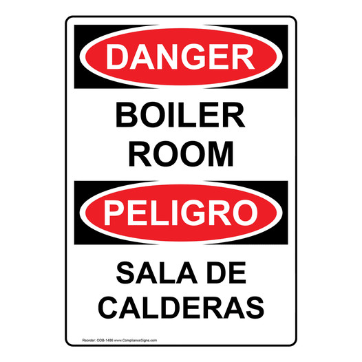 English + Spanish OSHA DANGER Boiler Room Sign ODB-1486