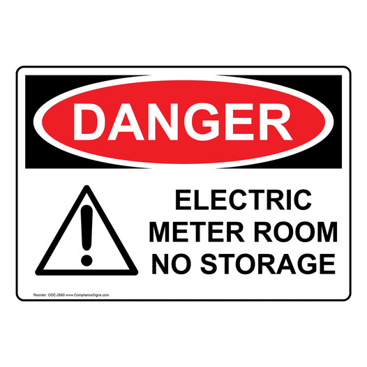 OSHA DANGER Electric Meter Room No Storage Sign With Symbol ODE-2680
