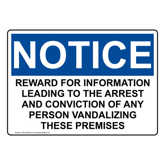 OSHA NOTICE Reward For Information Leading To The Arrest Sign ONE-34266