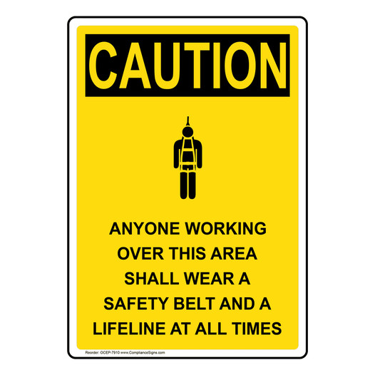 Portrait OSHA CAUTION Anyone Working Over Sign With Symbol OCEP-7910