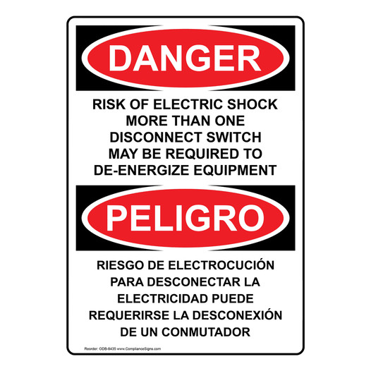 English + Spanish OSHA DANGER Risk Of Electric Shock More Than One Sign ODB-8435