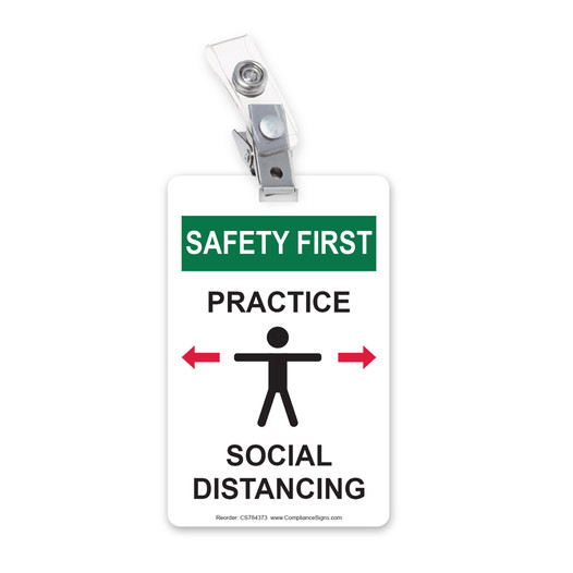 OSHA Practice Social Distancing Promotional Badge CS784373