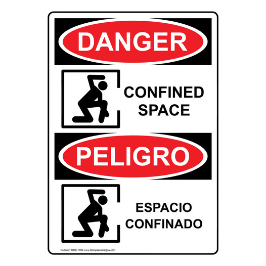 English + Spanish OSHA DANGER Confined Space Sign With Symbol ODB-1785