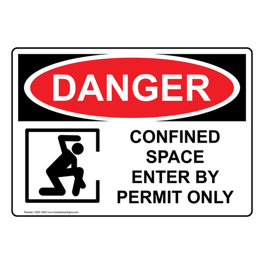 OSHA DANGER Confined Space Enter By Permit Only Sign With Symbol ODE-1825