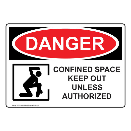 OSHA DANGER Confined Space Keep Out Unless Authorized Sign With Symbol ODE-1870