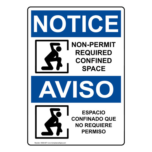 English + Spanish OSHA NOTICE Non-Permit Required Confined Space Sign With Symbol ONB-4971
