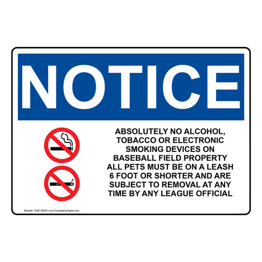 OSHA NOTICE Absolutely No Alcohol, Tobacco Sign With Symbol ONE-39033