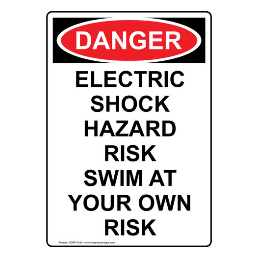 Portrait OSHA DANGER Electric Shock Hazard Risk Swim Sign ODEP-34591