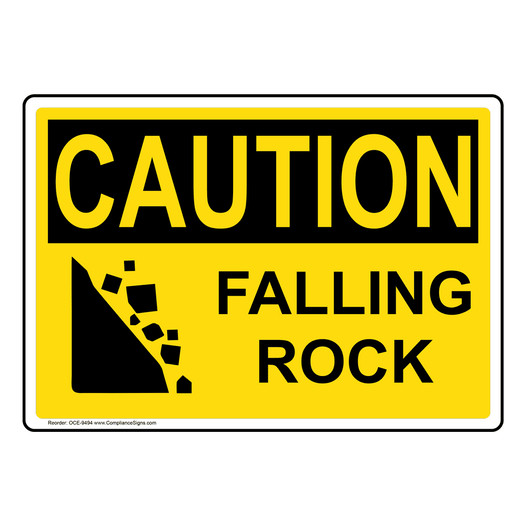OSHA CAUTION Falling Rock Sign With Symbol OCE-9494