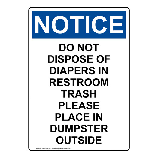 Portrait OSHA NOTICE Do Not Dispose Of Diapers In Restroom Sign ONEP-37097