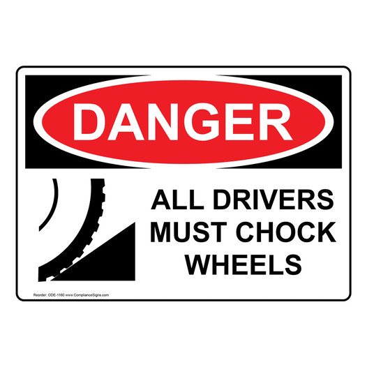 OSHA DANGER All Drivers Must Chock Wheels Sign With Symbol ODE-1160