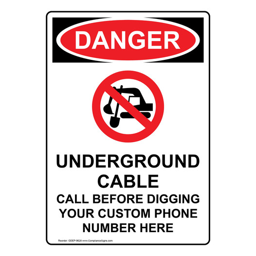 Portrait OSHA DANGER Underground Cable Call Sign With Symbol ODEP-9628