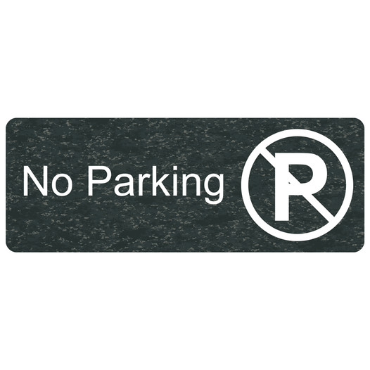 Charcoal Marble Engraved No Parking Sign with Symbol EGRE-450-SYM_White_on_CharcoalMarble