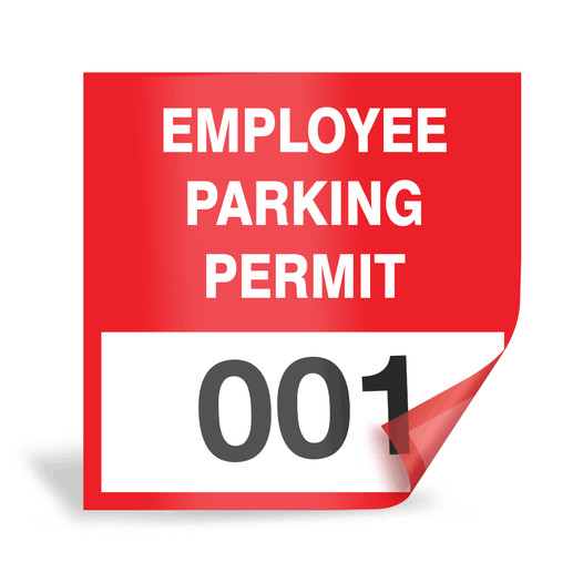 Red Employee Parking Permit 001-099 Window Cling Permit CS625544