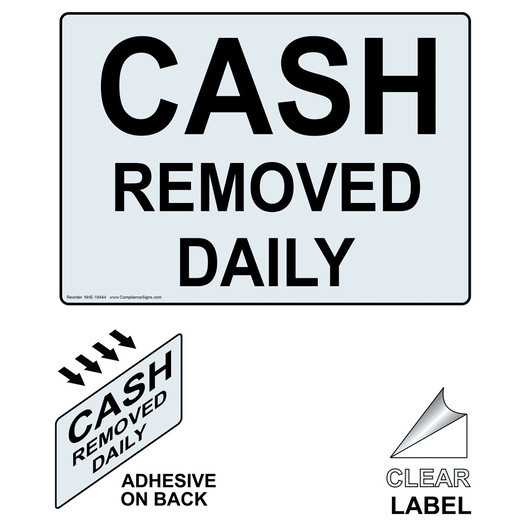 Clear CASH REMOVED DAILY Label NHE-18444