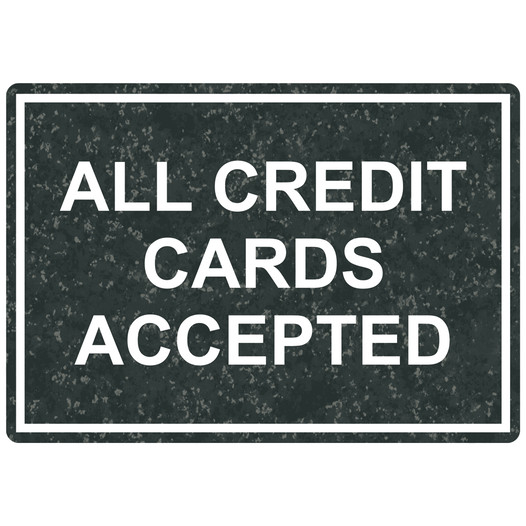 Charcoal Marble Engraved ALL CREDIT CARDS ACCEPTED Sign EGRE-15809_White_on_CharcoalMarble