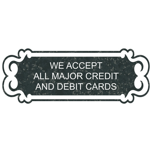 Charcoal Marble Engraved ACCEPT MAJOR CREDIT & DEBIT CARDS Sign EGRE-18001_White_on_CharcoalMarble