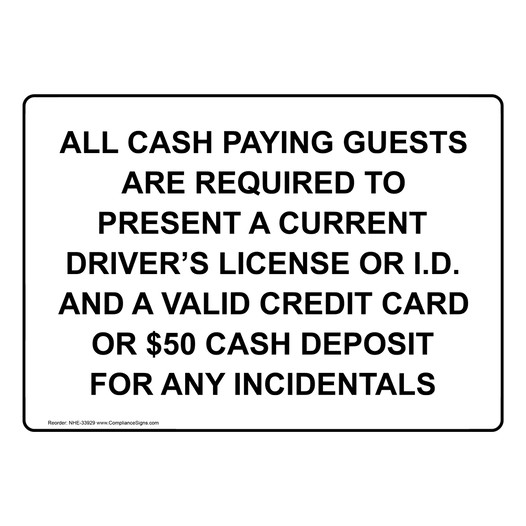 All Cash Paying Guests Are Required To Present Sign NHE-33929