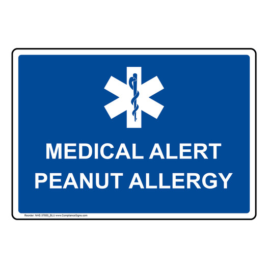 Medical Alert Peanut Allergy Sign With Symbol NHE-37850_BLU