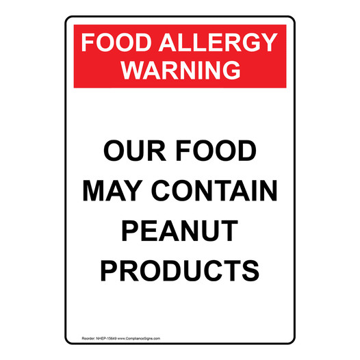 Portrait Food Allergy Warning Our Food May Contain Sign NHEP-15649