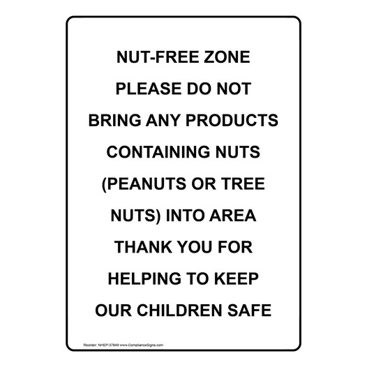 Portrait Nut-Free Zone Please Do Not Bring Any Sign NHEP-37849