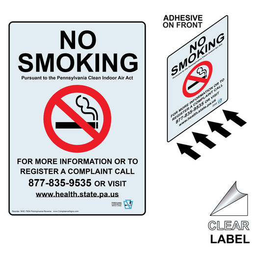 Pennsylvania No Smoking Clean Indoor Air Act Label With Front Adhesive NHE-7804-Pennsylvania-Reverse