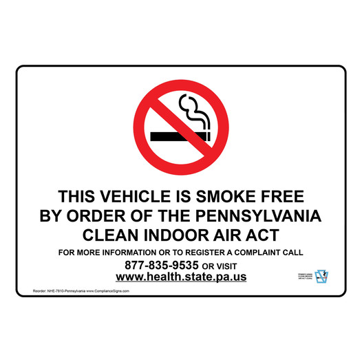 Pennsylvania This Vehicle Is Smoke Free Sign NHE-7810-Pennsylvania