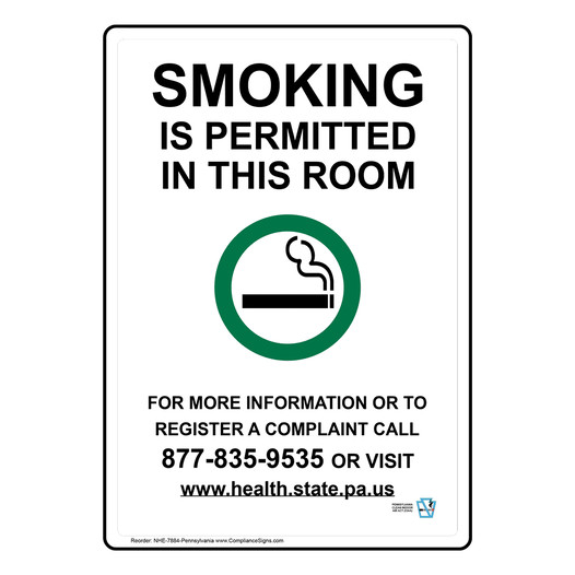 Pennsylvania Smoking Is Permitted In This Room Symbol Sign NHE-7884-Pennsylvania