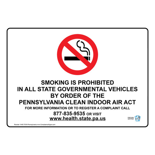 Pennsylvania Smoking Prohibited In All State Vehicles Sign NHE-7816-Pennsylvania
