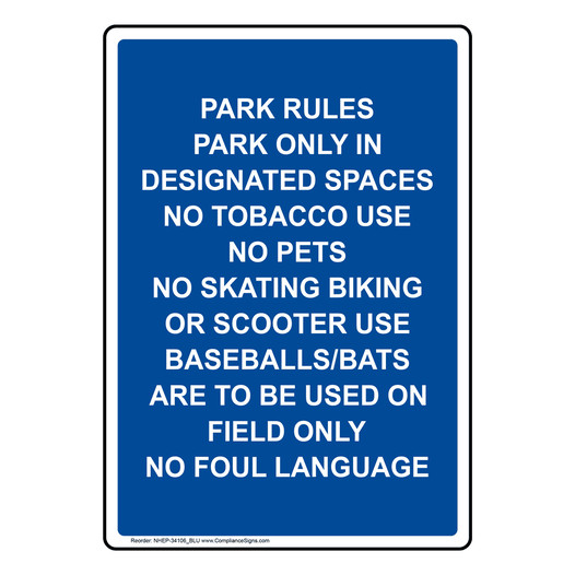 Portrait Park Rules Park Only In Designated Sign NHEP-34106_BLU