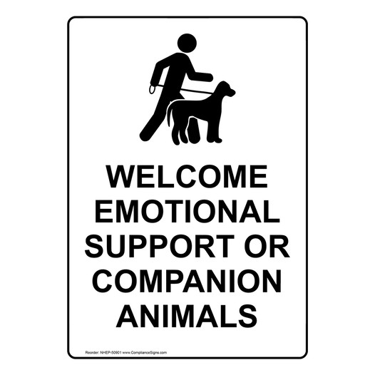Portrait WELCOME EMOTIONAL SUPPORT OR COMPANION ANIMALS Sign With Symbol NHEP-50901