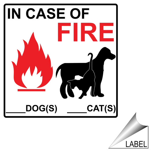 In Case Of Fire Dog Cat Label for Pets / Pet Waste LABEL_SYM_835