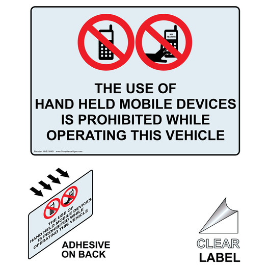 Clear USE OF HAND HELD MOBILE DEVICES IS PROHIBITED Label With Symbol NHE-16401