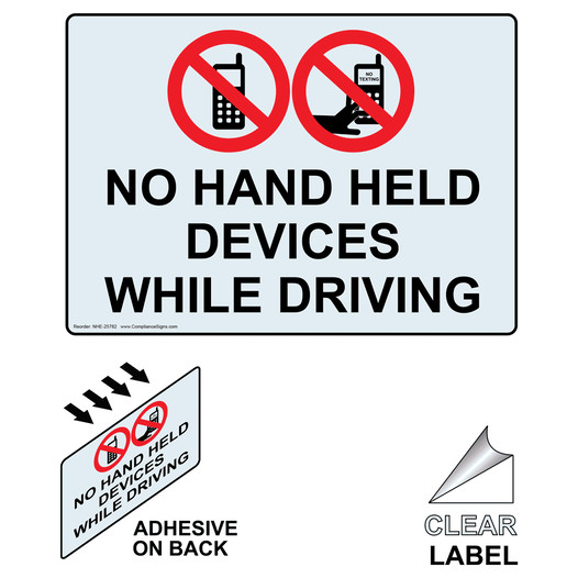 Clear NO HAND HELD DEVICES WHILE DRIVING Label With Symbol NHE-25782