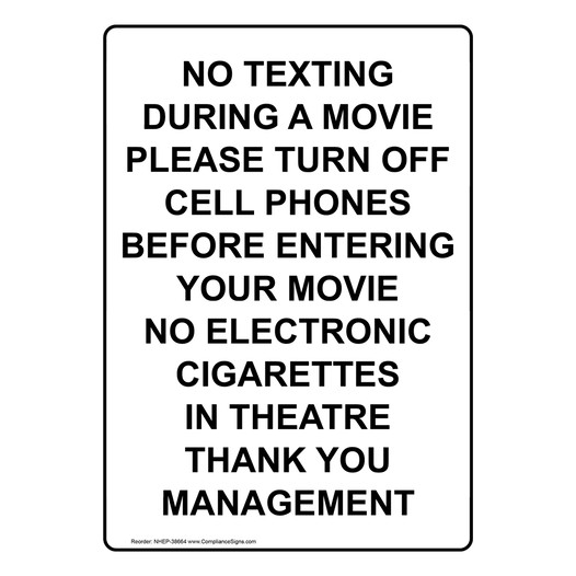 Portrait No Texting During A Movie Please Turn Sign NHEP-38664